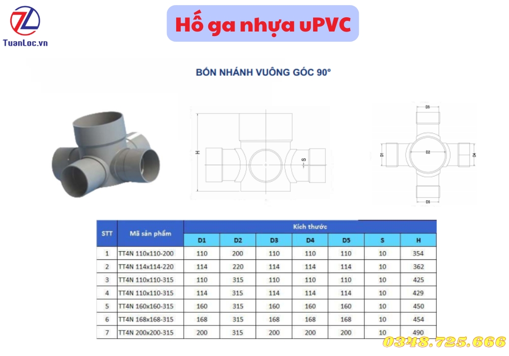 Hố ga nhựa uPVC 4 nhánh